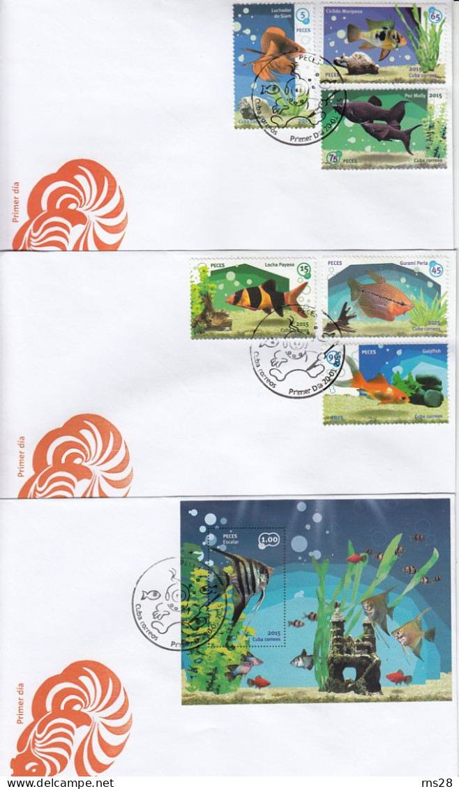 CUBA 2015 Sc  5615-21  Fishes FDC Set & S/S - Lettres & Documents