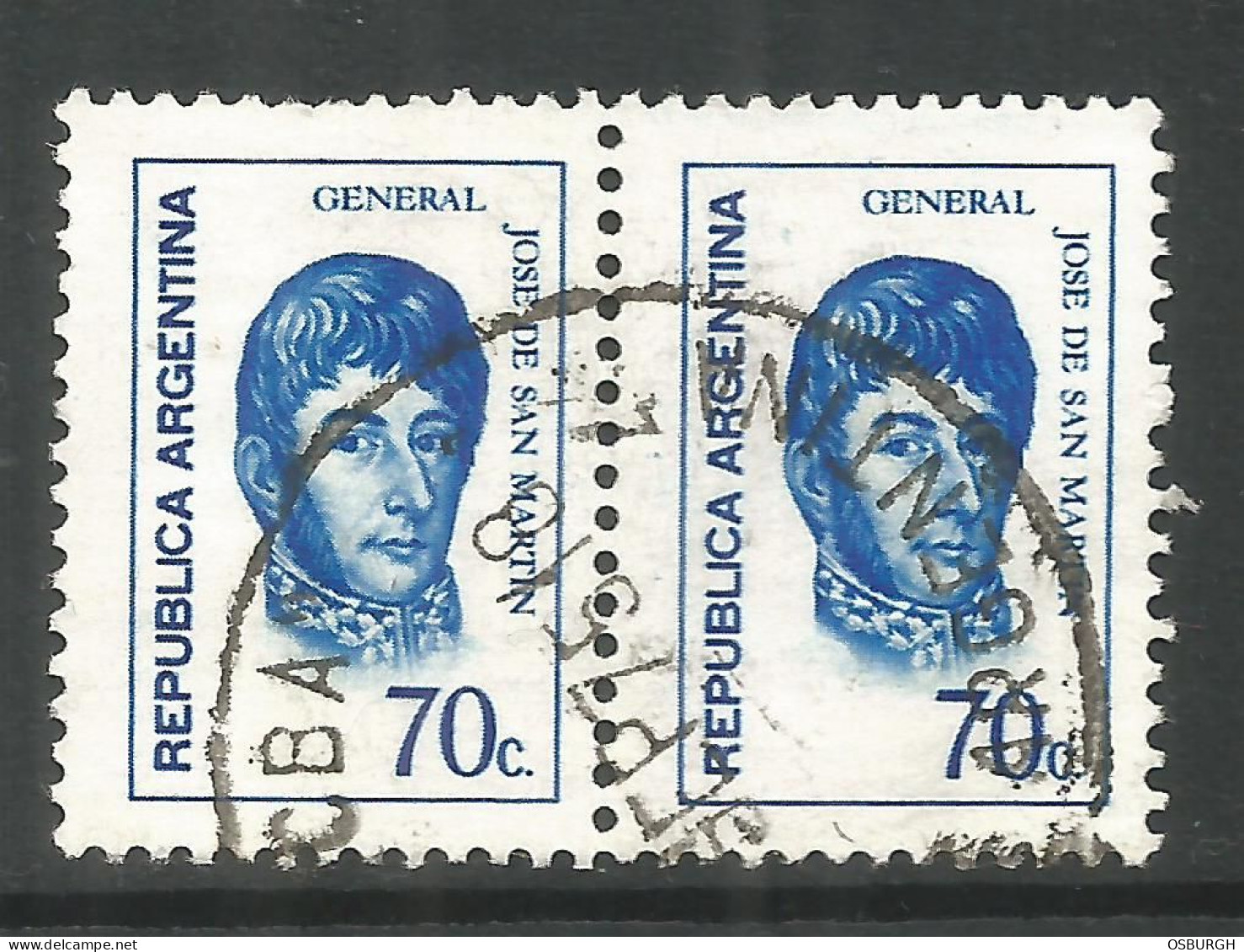 ARGENTINA. 1973. 70c SAN MARTIN PAIR USED. - Gebraucht