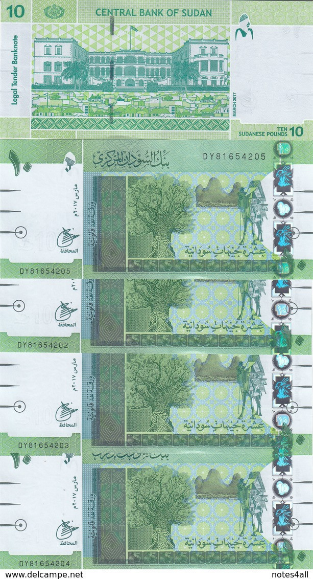 SUDAN 10 POUNDS 2017  P-73c LOT X 5 UNC NOTES - Sudan