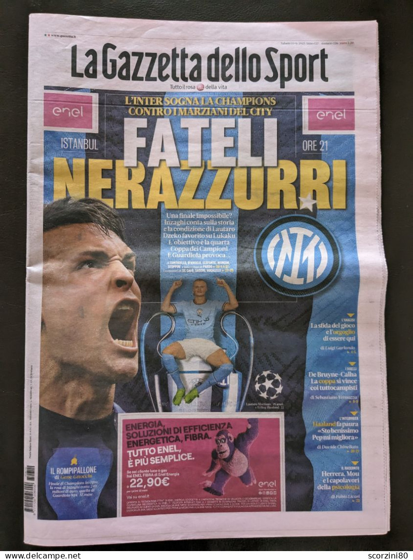 La Gazzetta Dello Sport 2023 - 10 Giugno Inter Manchester City Champions League - Sports