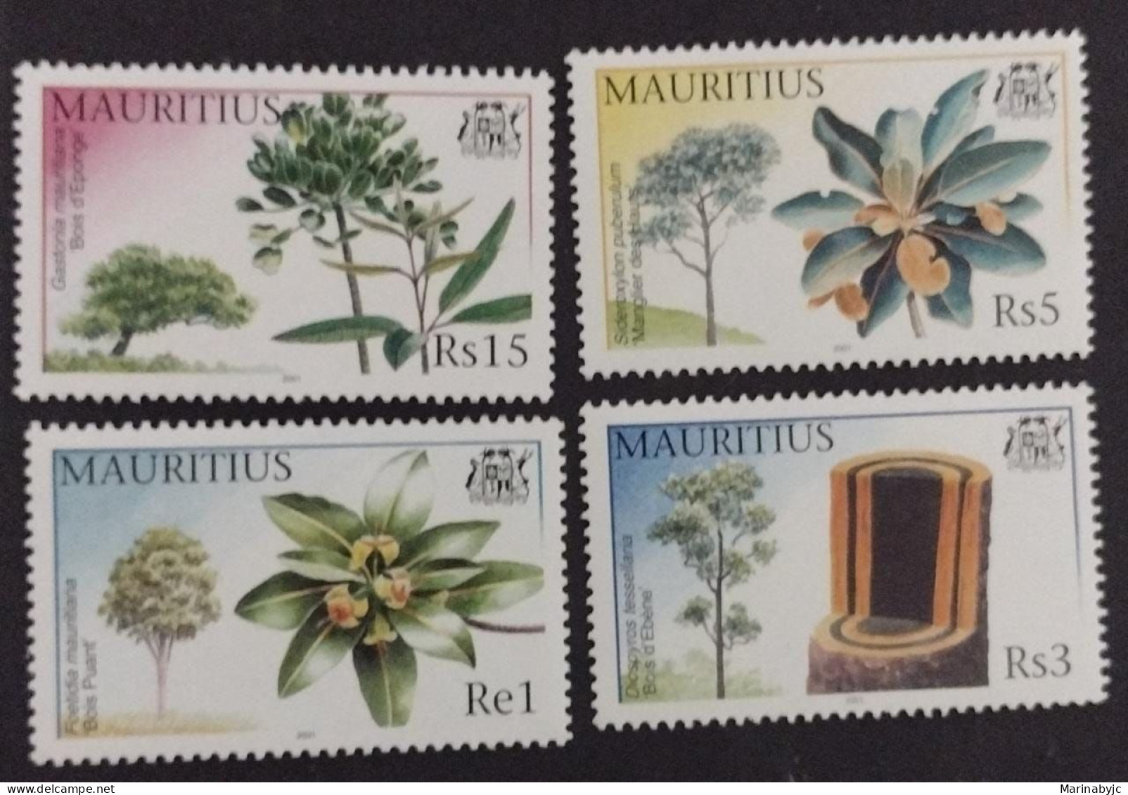 BD)2001, MAURICIO, TREES, SPONGEWOOD, QUEBRACHO COLORADO, PALO MOLELLIENTE, LIME OAK, MNH - Maurice