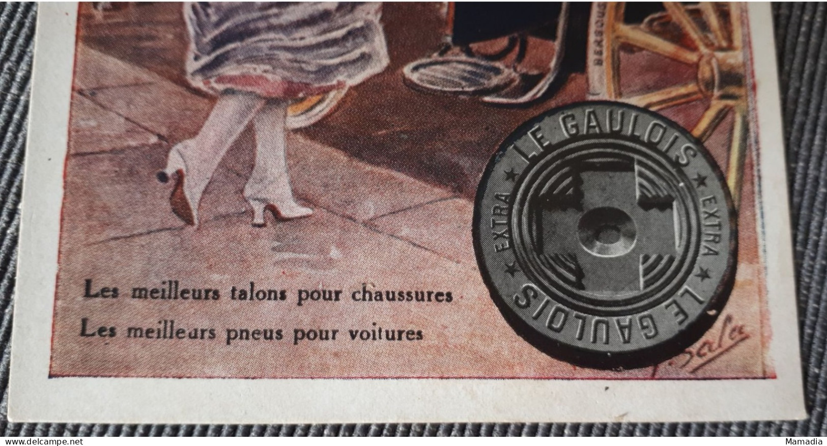 CARTE PUBLICITAIRE VOITURE PNEUMATIQUES BERGOUGNAN TALONS LE GAULOIS T. SALA - Autres & Non Classés