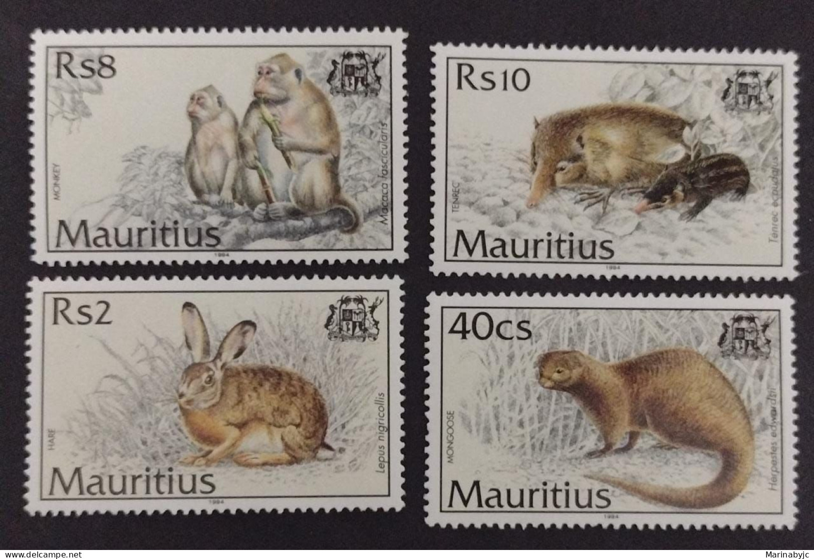 BD)1994. MAURITIUS, WILDLIFE, CRAB MACAQUE, COMMON TENREC, INDIAN HARE, JAVA MONGOGO, MNH - Maurice