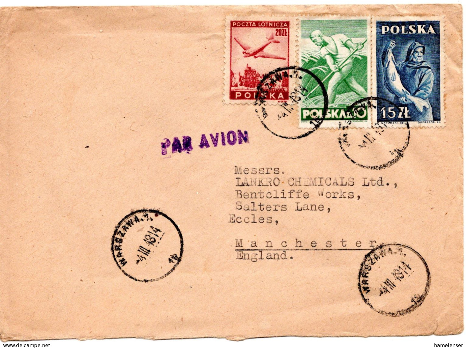 67141 - Polen - 1948 - 20Zl Luftpost MiF A LpBf WARSZAWA -> Grossbritannien - Lettres & Documents