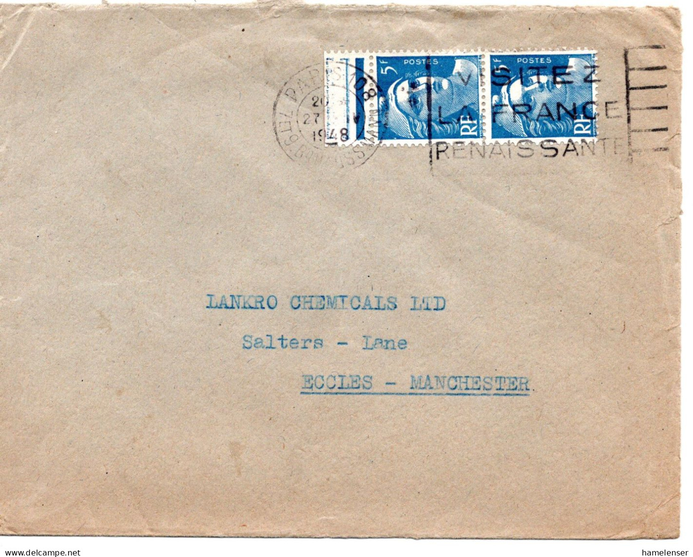 67156 - Frankreich - 1948 - 2@5F Marianne De Gandon A Bf PARIS -> Grossbritannien - Lettres & Documents