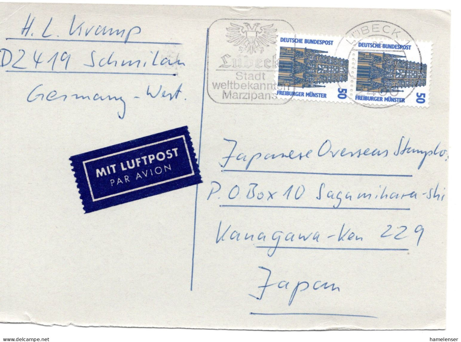 67165 - Bund - 1988 - 2@50Pfg SWK A LpKte LUEBECK - ... -> Japan - Briefe U. Dokumente