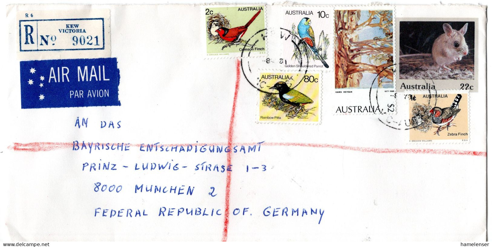 L67177 - Australien - 1981 - 22c Springmaus GAUmschlag M ZusFrankatur Per R-Lp KEW -> Westdeutschland - Lettres & Documents