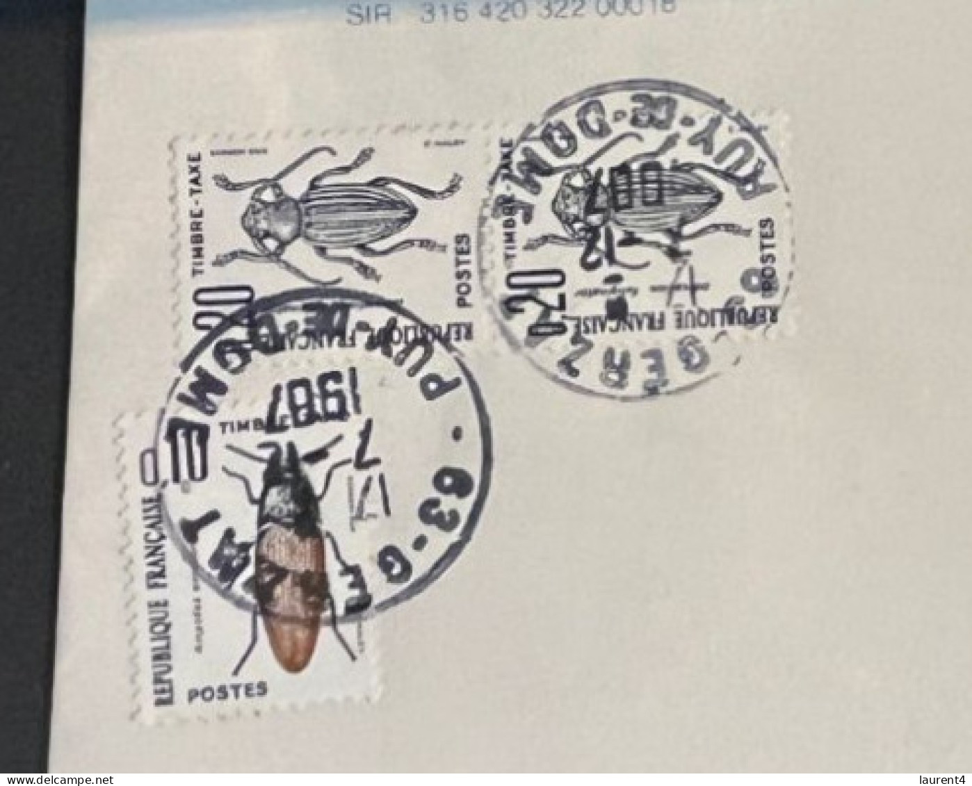 (4 R 3) France - Letter Posted In France Without Stamp 1987 And TAXED )(posted Sans Timbres Et TAXEE) Insectes - 1960-.... Used