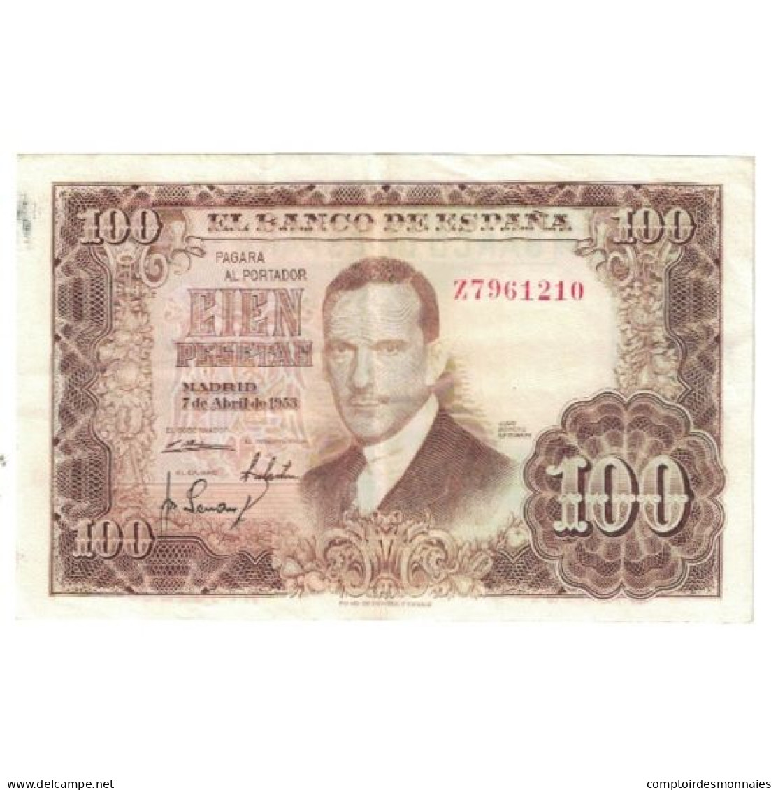 Billet, Espagne, 100 Pesetas, 1953, 1953-04-07, KM:145a, TTB - 100 Pesetas