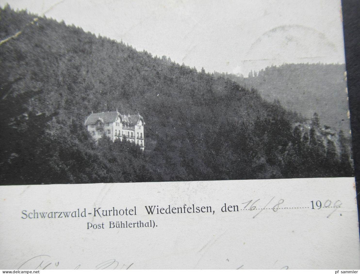 Alte AK DR 1909 Schwarzwald Kurhotel Wiedenfelsen Den 16.8.1909 Post Bühlerthal Nach Stuttgart Gesendet - Buehlertal