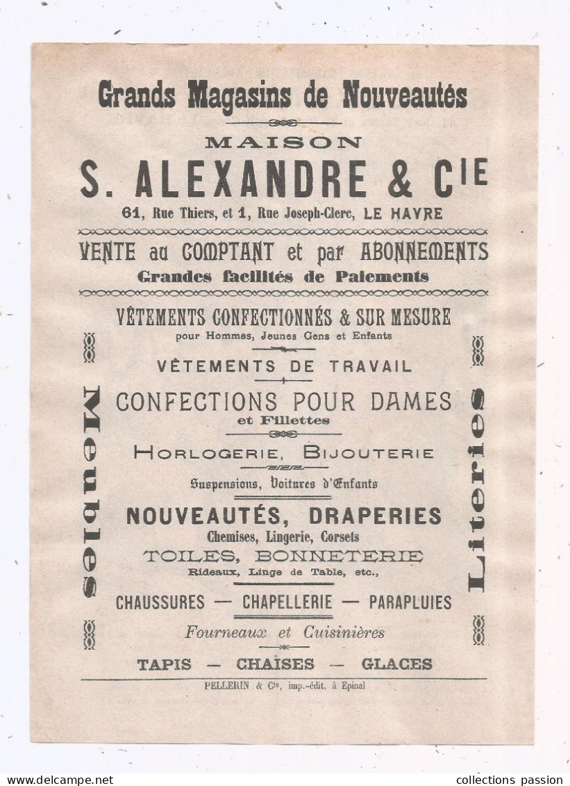 Publicité, Nouveautés, S. ALEXANDRE & Cie, LE HAVRE, Conte, LA DILIGENCE - Advertising