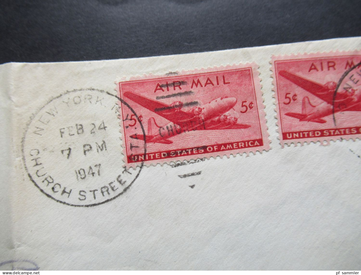 USA 1947 Zensurbeleg / Verschlussstreifen Opened By Civil Mails / Censorship Passed 20766 Germany NY - FFM Air Mail - Cartas & Documentos