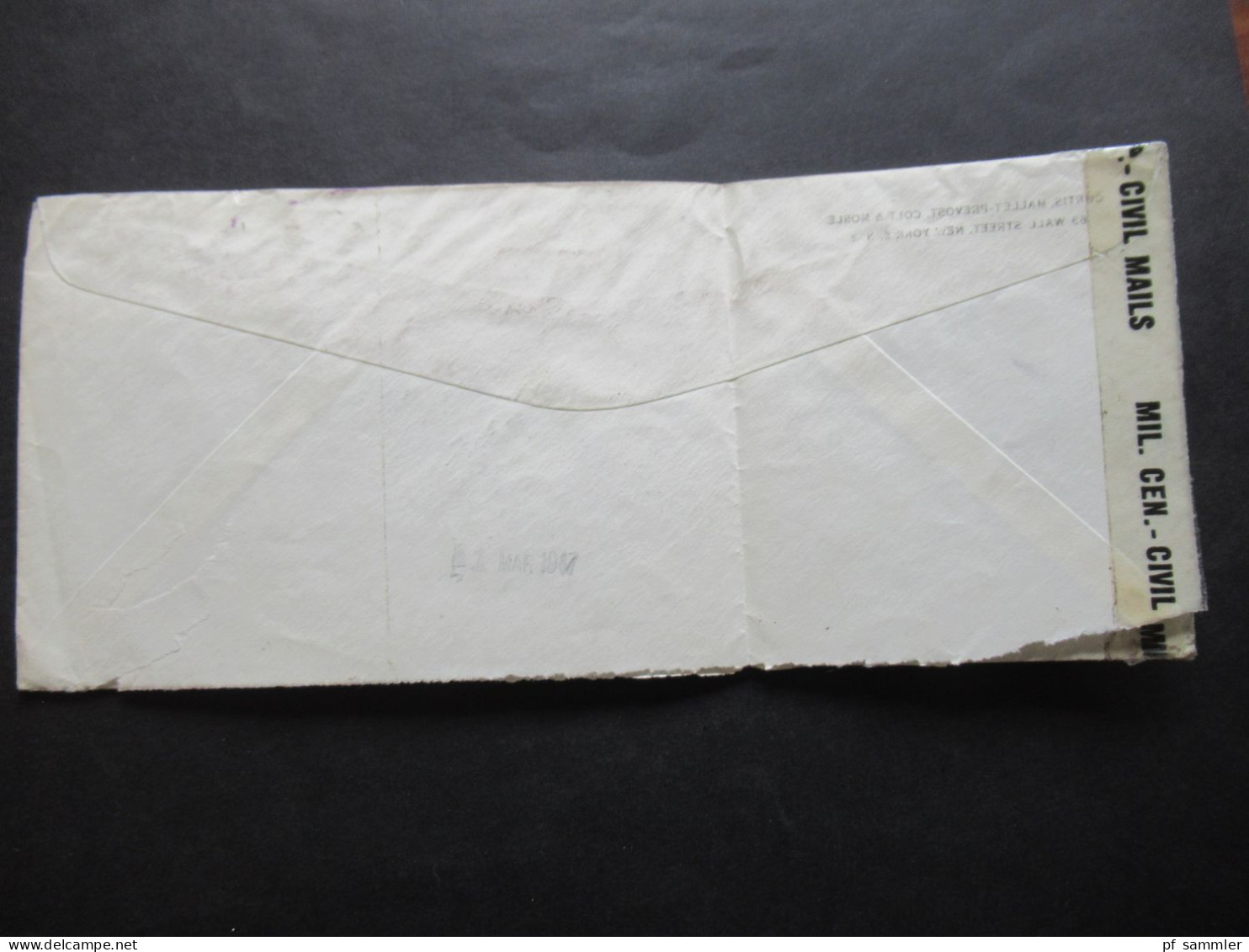 USA 1947 Zensurbeleg / Verschlussstreifen Opened By Civil Mails / Censorship Passed 20766 Germany NY - FFM Air Mail - Cartas & Documentos