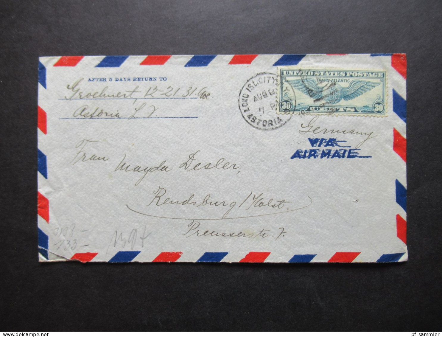 USA / 3.Reich Um 1940 Zensurbeleg Verschlussstreifen Geöffnet OKW Zensur / Roter Stempel Geprüft Air Mail Trans Atlantic - Covers & Documents