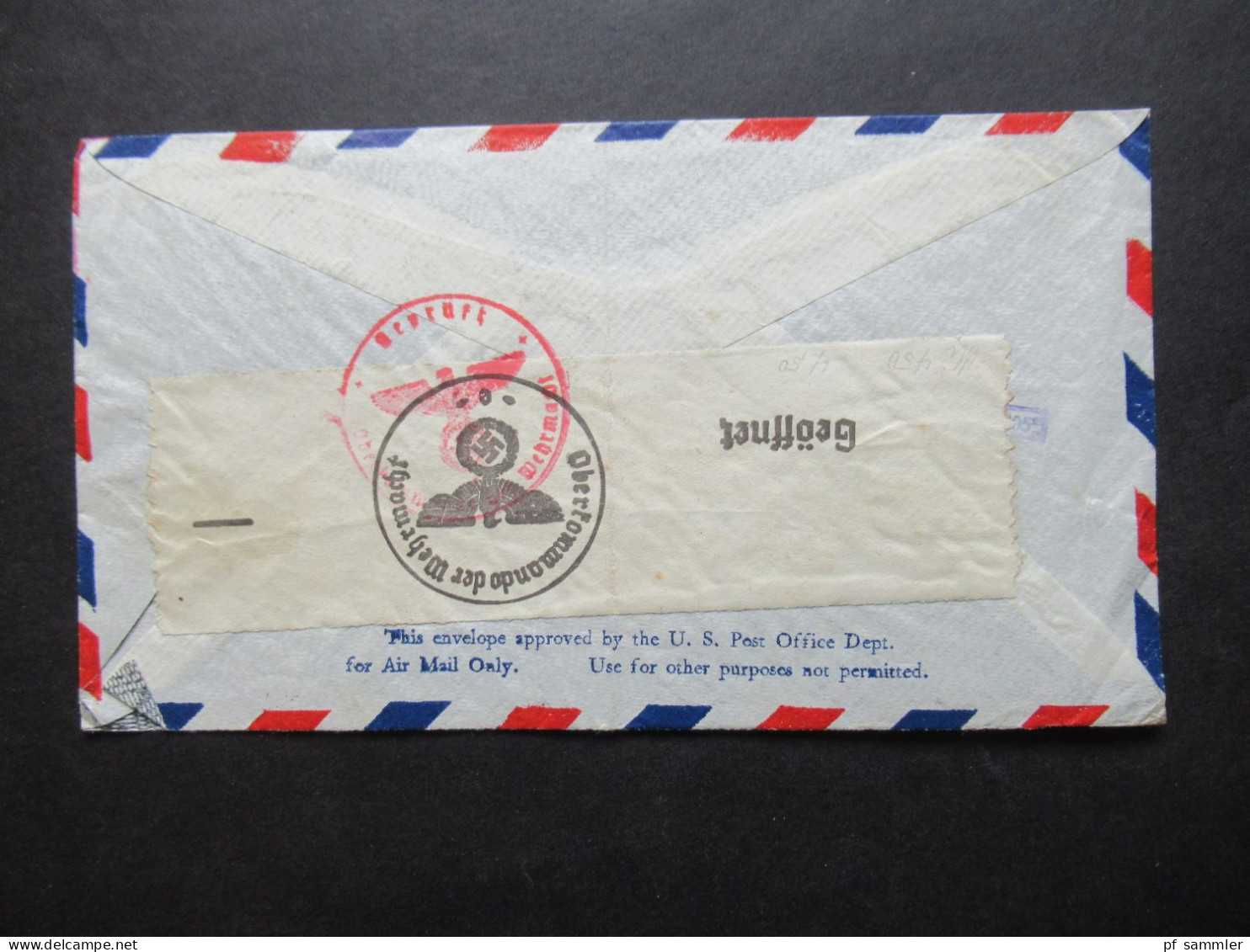 USA / 3.Reich Um 1940 Zensurbeleg Verschlussstreifen Geöffnet OKW Zensur / Roter Stempel Geprüft Air Mail Trans Atlantic - Lettres & Documents