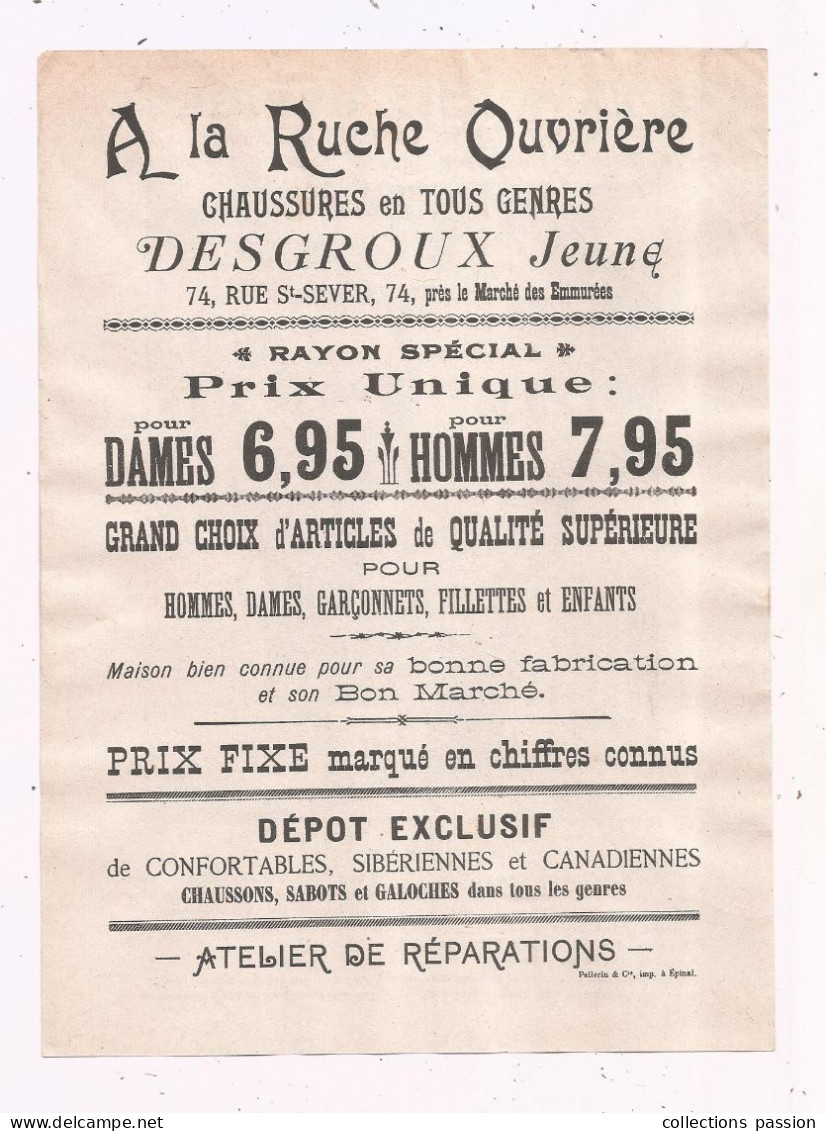 Publicité, Chaussures, A LA RUCHE OUVRIERE, ROUEN, Conte, Guillot - Advertising