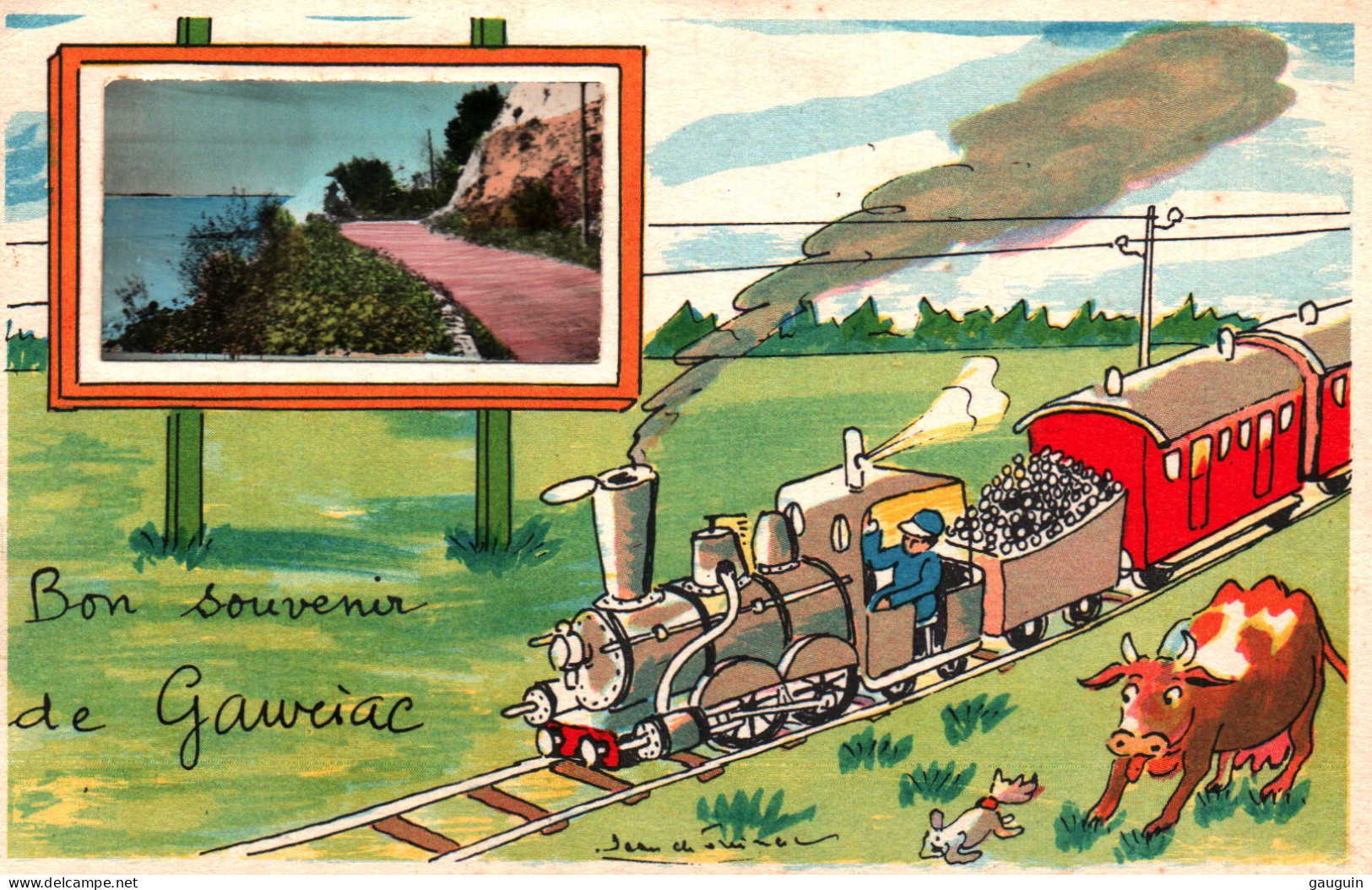 CPA - Illustration Jean De PREISSAC - Fantaisie "Bon Souvenir De GAURIAC" - Thème Train - Edition Jean-Pierre - Preissac