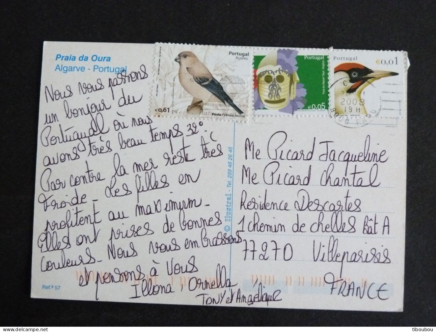 PORTUGAL AVEC YT 2621 3046 ACORES 536 PIVERT OISEAU BIRD VOGEL / MASQUE CARNAVAL / BOUVREUIL - PRAIA DA OURA ALGARVE - Cartas & Documentos