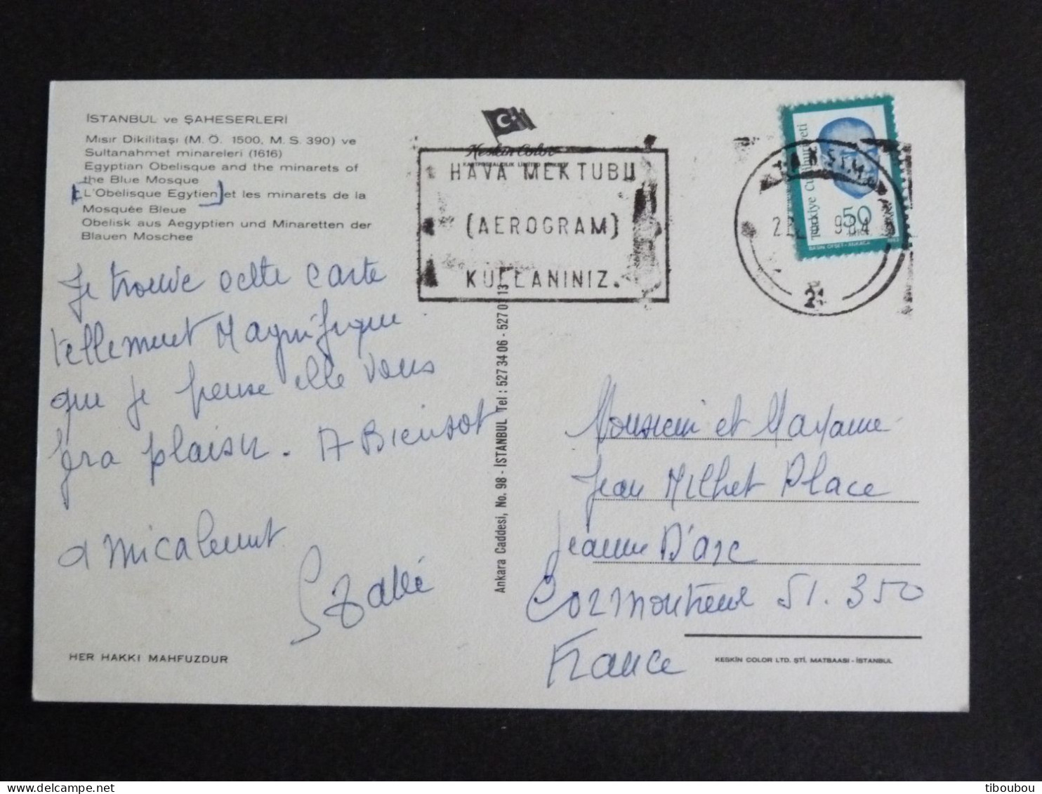 TURQUIE TURKIYE AVEC YT 2407 ATATURK - ISTANBUL OBELISQUE EGYPTIEN MOSQUEE BLEUE - Cartas & Documentos