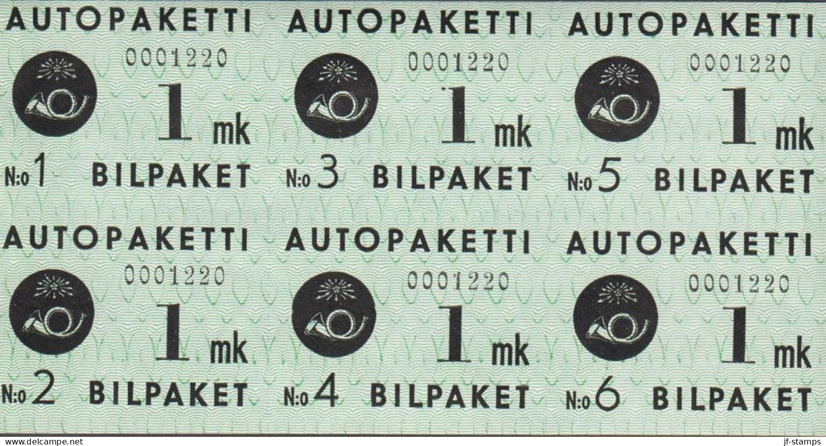 1949-1950. FINLAND. AUTOPAKETTI - BILPAKET. Rose And Triangels.__ 1 Mk. Complete Bookletpane Wi... (Michel 1) - JF533868 - Colis Par Autobus