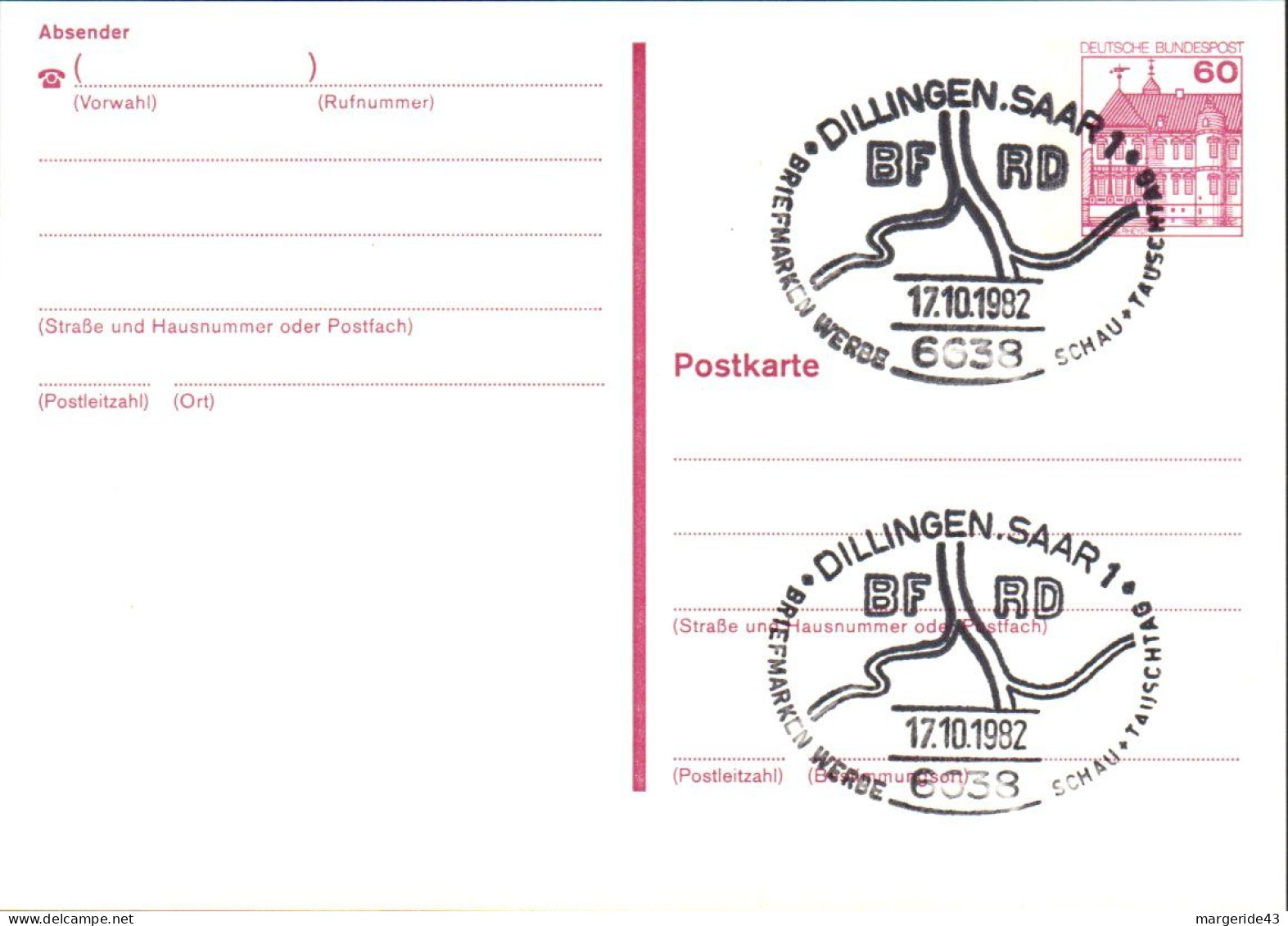 ALLEMAGNE ENTIER CARTE BRIEFEMARKEN DILLINGEN 1982 - Privatpostkarten - Gebraucht