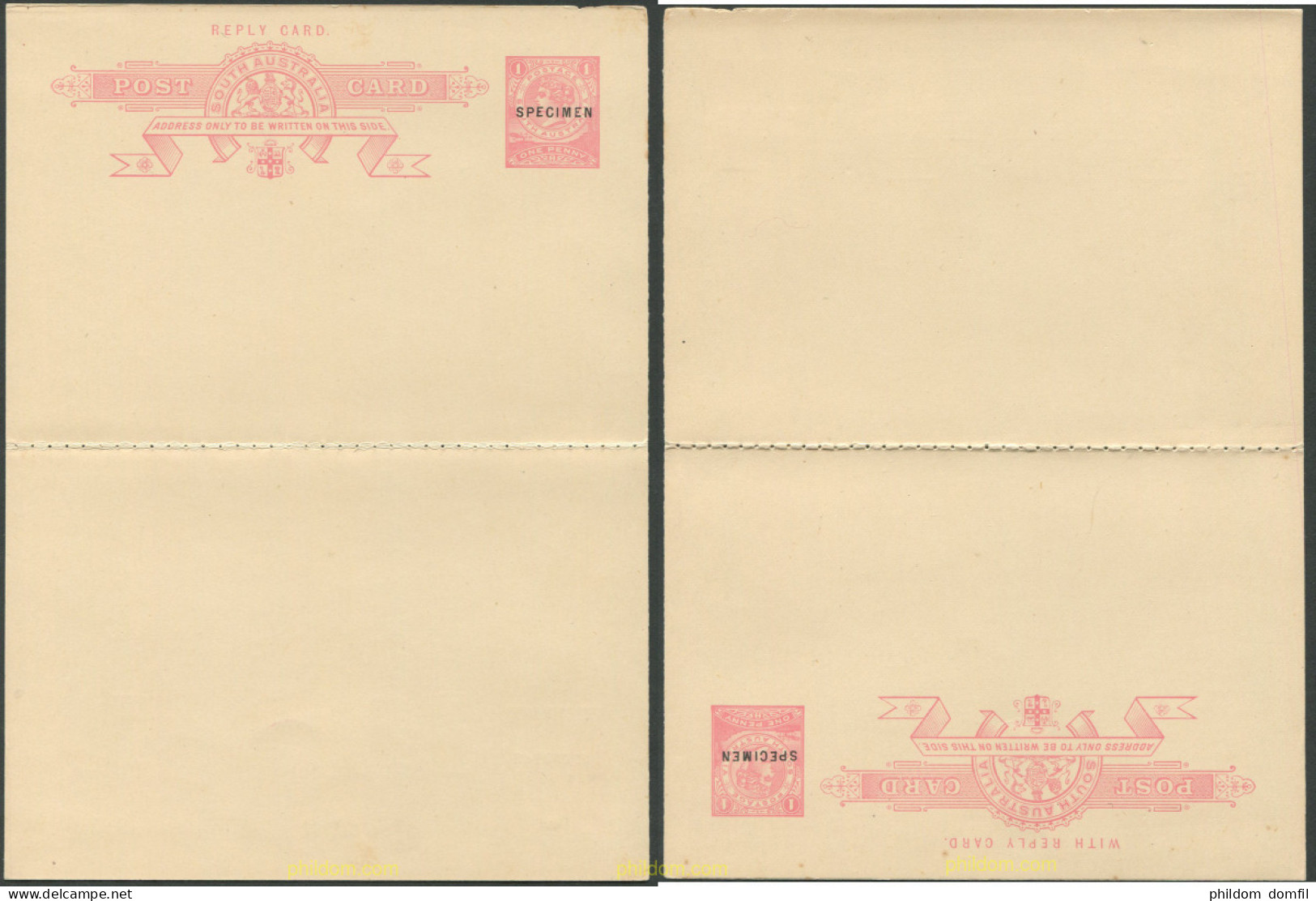 705778 MNH AUSTRALIA DEL SUR 1900 DOUBLE POSTAGE CARD, SPECIMEN. - Briefe U. Dokumente