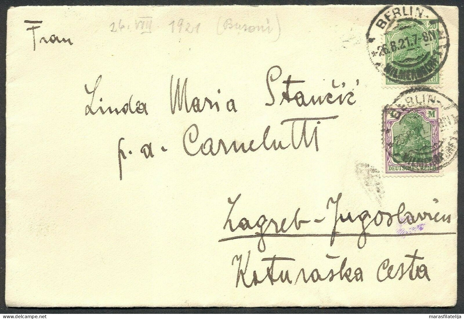 Germany, Reich 1921, Letter From Berlin To Zagreb / Yugoslavia - Otros & Sin Clasificación