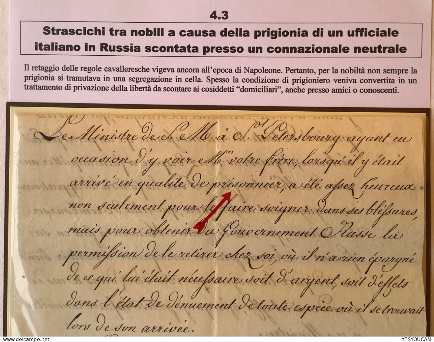 Grande Armée PRISONNIER INCISA DI CAMERANA1814+Comte De Vallaise(Russia Napoléon St Petersburg Italia Torino POW Maistre - Marques D'armée (avant 1900)