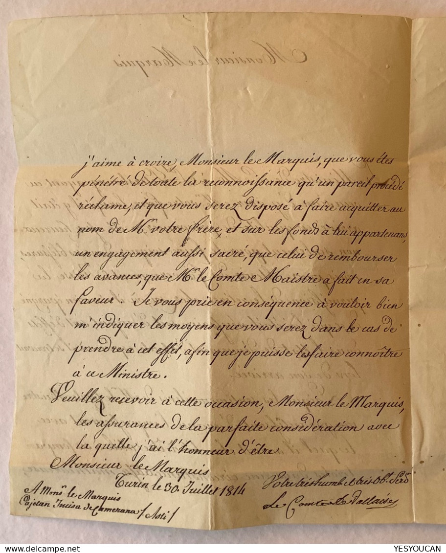 Grande Armée PRISONNIER INCISA DI CAMERANA1814+Comte De Vallaise(Russia Napoléon St Petersburg Italia Torino POW Maistre - Bolli Militari (ante 1900)