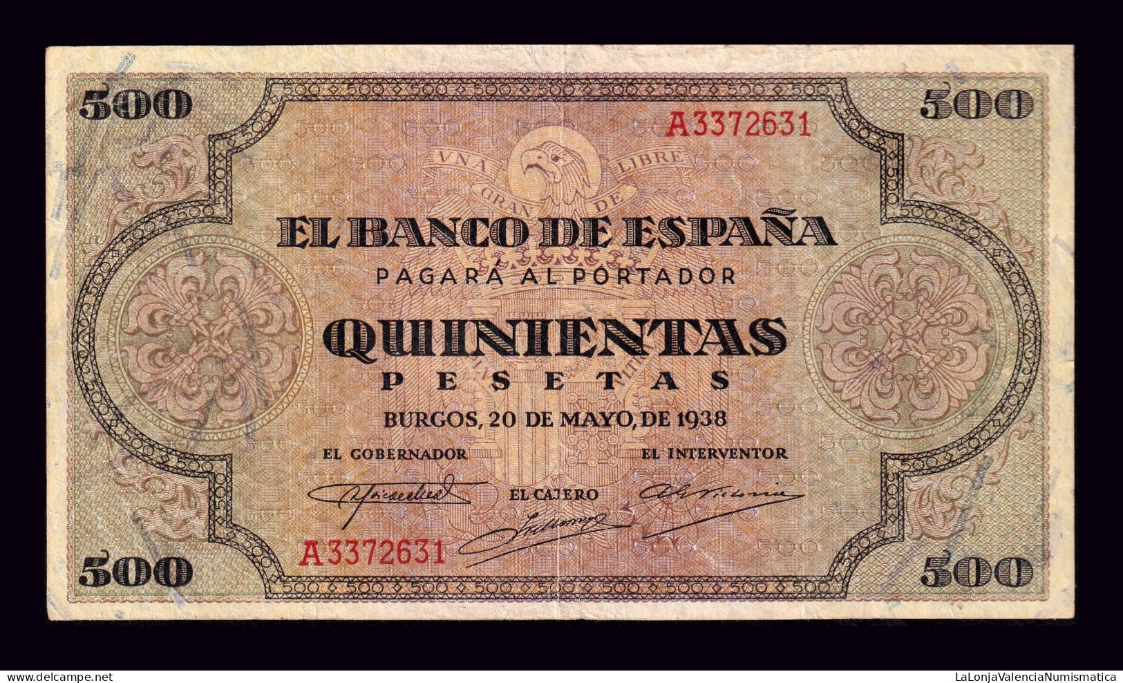 España Spain 500 Pesetas Burgos 1938 Pick 114 Serie A Mbc/Ebc Vf/Xf - 500 Pesetas