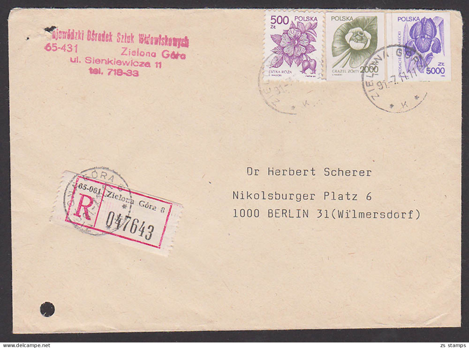 Zielona Gora Grünberg In Schlesien R-Brief Nach Berlin Mit Geschnittenen Und Gez. Marken 7.500 Zl. - Cartas & Documentos