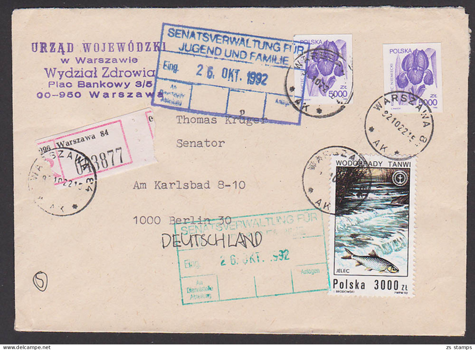 Warschau Warszawa R-Brief Nach Berlin Mit Geschnittenen Und Gez. Marken Porto 13.000 Zl. - Covers & Documents