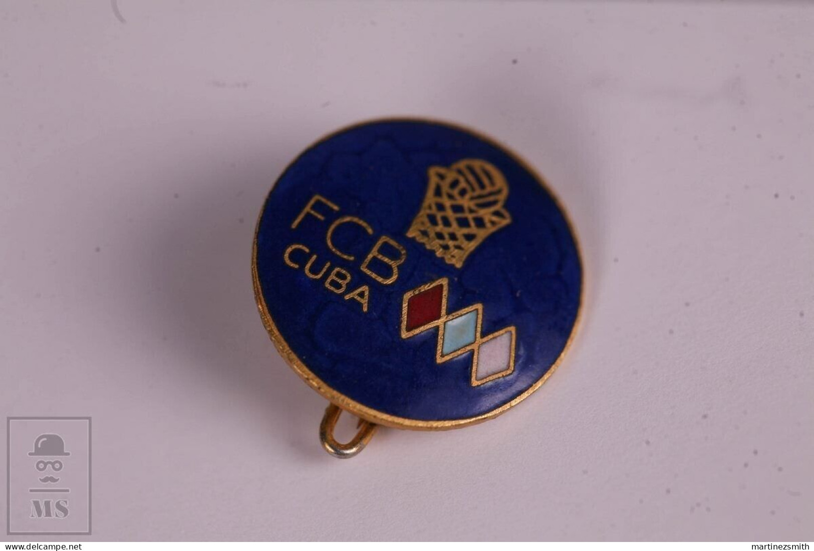 Vintage Enameled FCB Cuba Badge - Cuban Basketball Federation - 19 Mm Diameter - Basketball