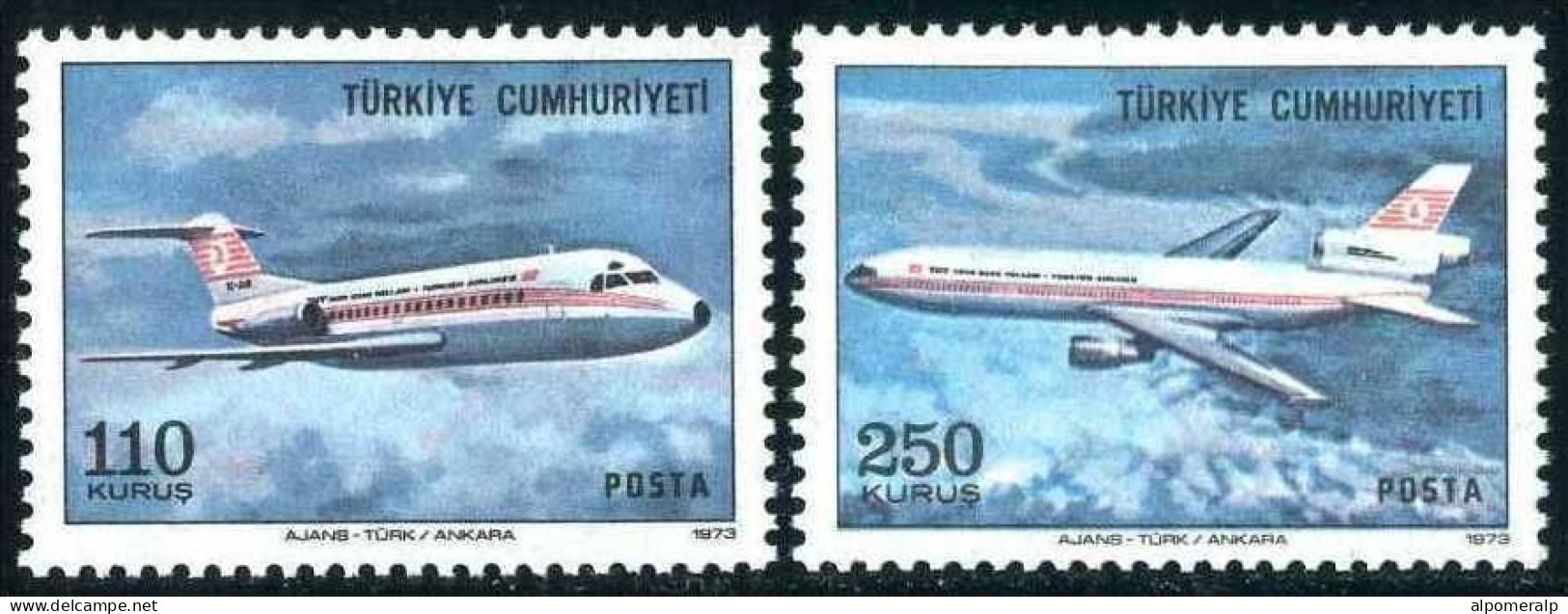 Türkiye 1973 Mi 2317-2318 MNH Airmail, Air Post | Fokker F-28, Douglas DC-10 | Aircraft | Airlines, Aviation - Airmail