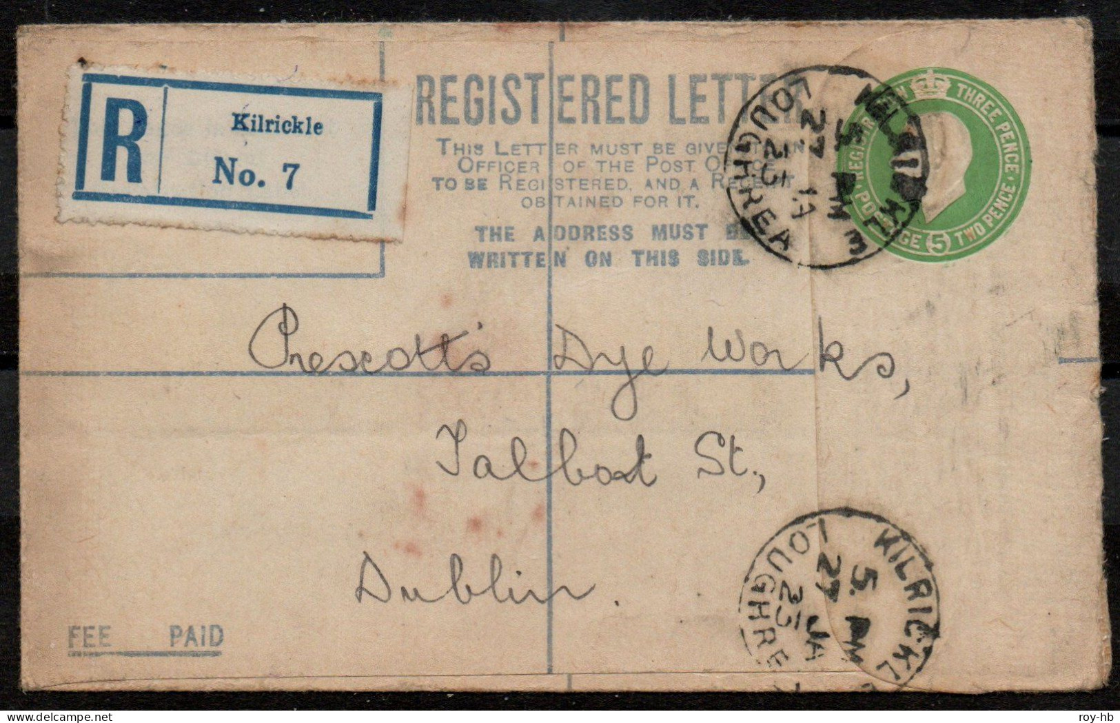 1922 5d Light Green Format F, Code D.Q., FU Within Ireland, The Only Used Example Known.  FAI EU 1aF. - Postal Stationery