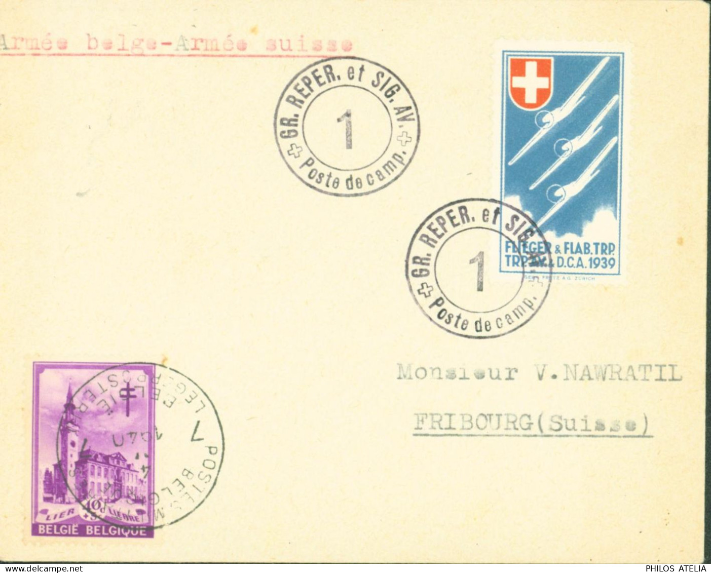 Armée Belge Armée Suisse Cachet Militaire Suisse "GR REPER Et SIG AV Poste De Camp 1" + Belge "postes Militaires 4 ? 40 - Poststempel