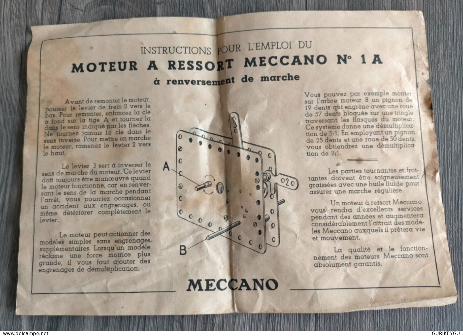 MECCANO Moteur à ressort n °1 A Réversible renversement de marche avec sa boite d'origine + Clé + notice + bon garantie