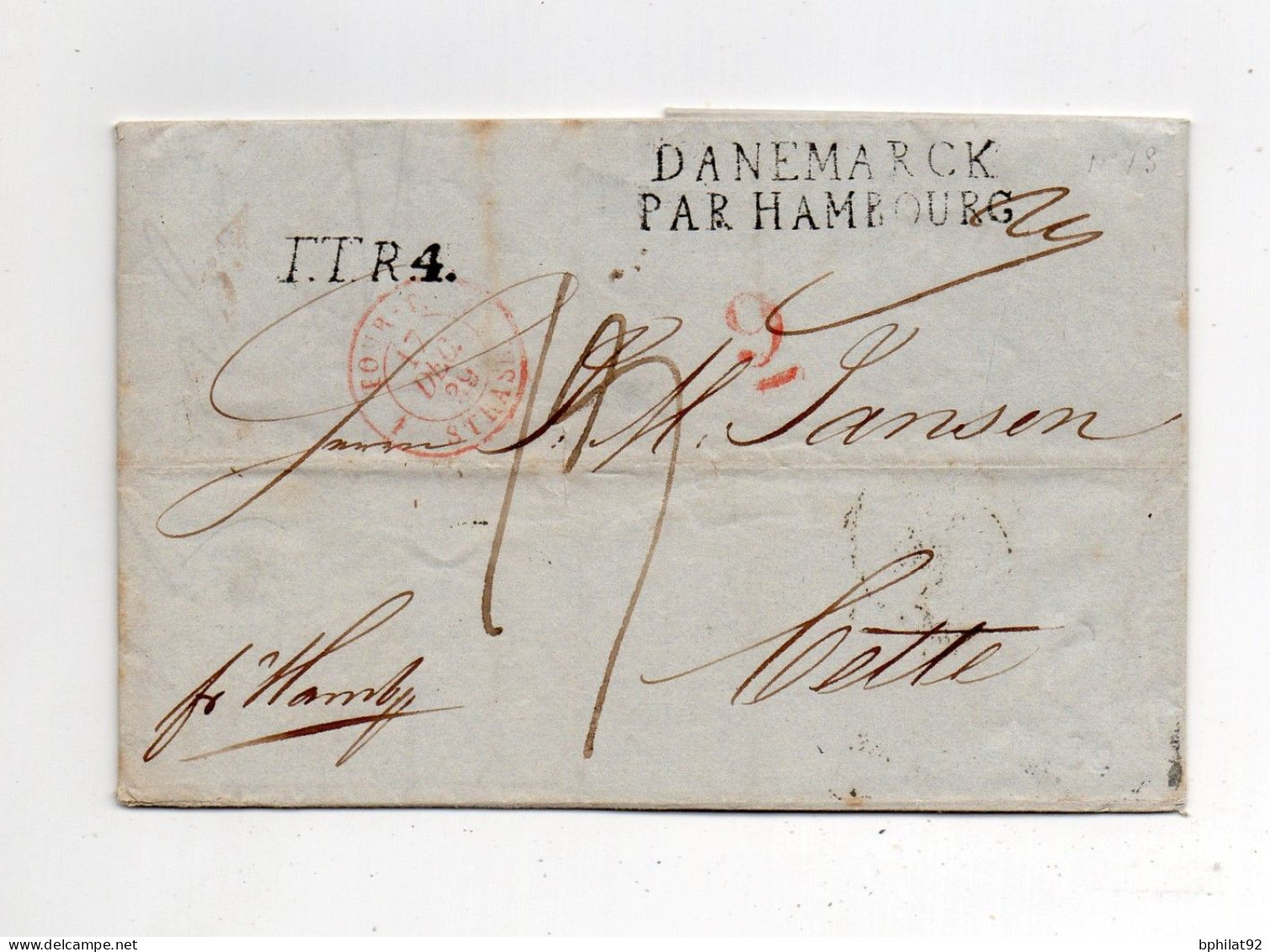 !!! DANEMARK, LETTRE DE COPENHAGUE DE 1839 POUR SETE, MARQUE D'ENTREE TOUR & TAXI - STRASBOURG - ...-1851 Préphilatélie