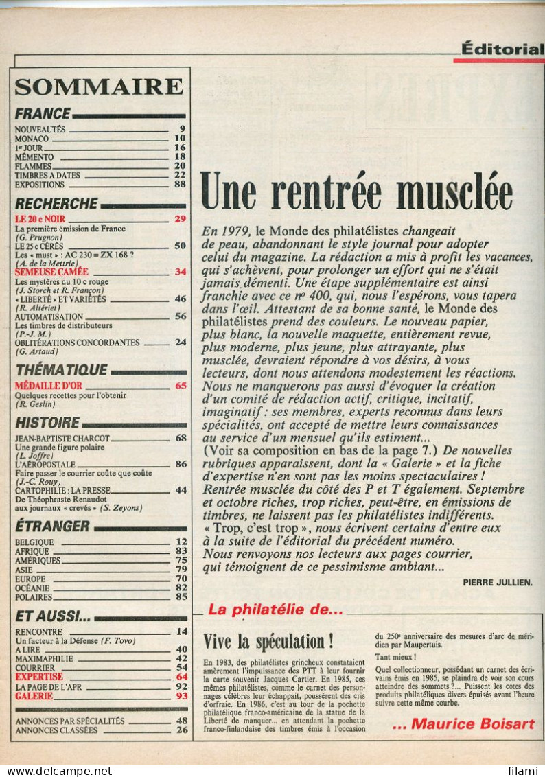 Le Monde Des Philatélistes N.400,Cérès 1.émission,Semeuse Camée,la Presse,Cérès 25c,distributeurs Automatisation,Charcot - Francesi (dal 1941))