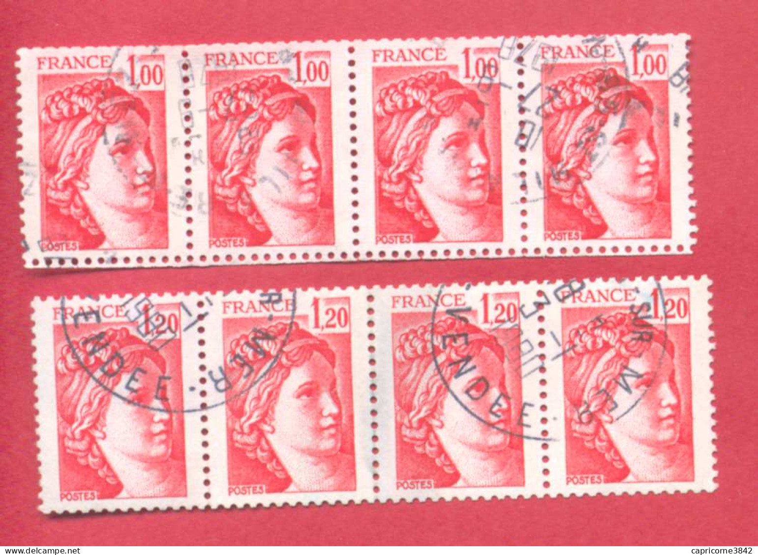 SABINE DE GANDON - 2 Bandes De 4 Timbres Oblitérés De Carnet N° 1972 Et 1974 - 1977-1981 Sabine Of Gandon