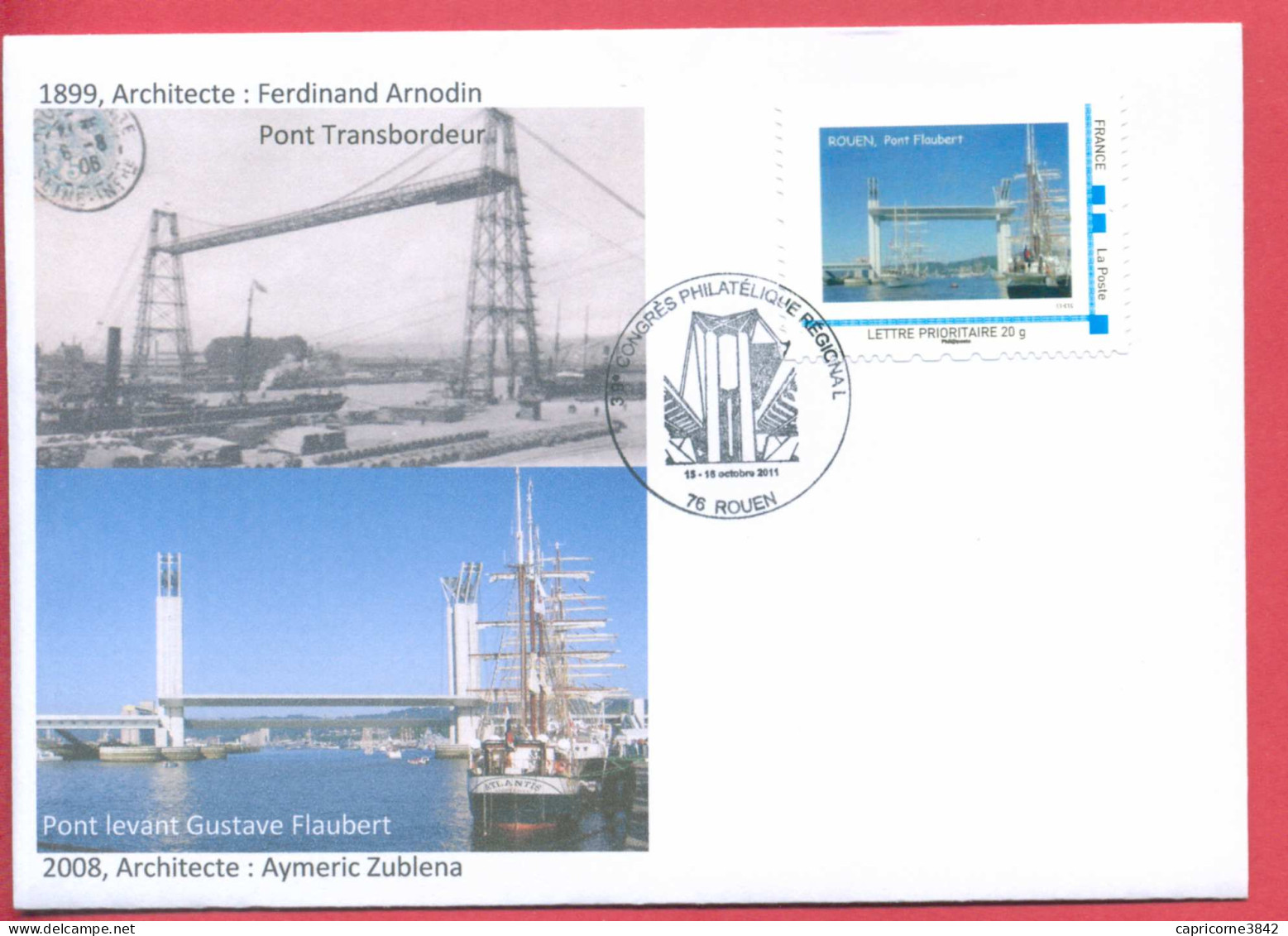 2011 - Cachet "39e CONGRES PHILATELIQUE REGIONAL-ROUEN" - Tp Montimbramoi PONT LEVANT GUSTAVE FLAUBERT - Storia Postale