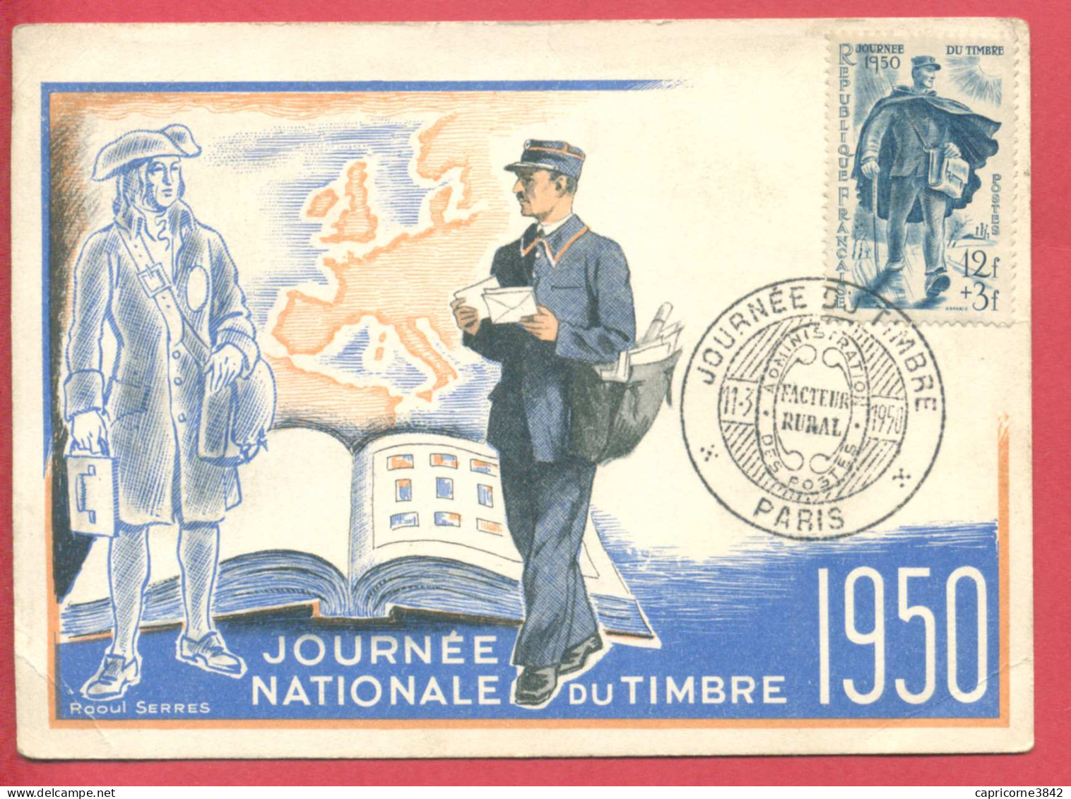 1950 - CM - Cachet JOURNEE DU TIMBRE-PARIS - Le Facteur Rural - Tp N° 863 - 1950-1959