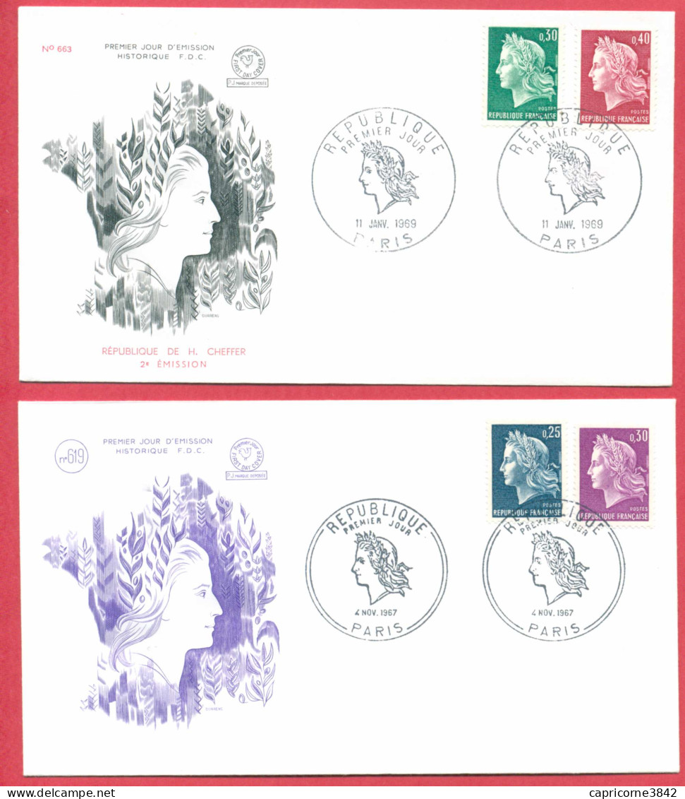 1967-1968 - Cachet  1er JOUR Sortie Des Timbres MARIANNE DE CHEFFER N° 1535-1536 Et 1536A-1536B - 1967-1970 Marianne Of Cheffer