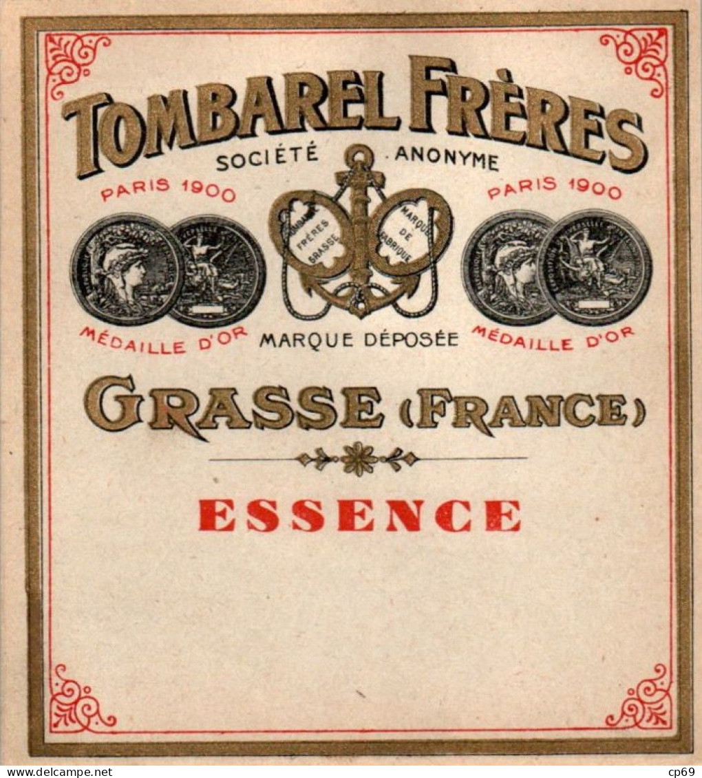 Etiquette Parfum Essence Tombarel Frères à Grasse 4,8 Cm X 5,3 Cm En Superbe.Etat - Etiquetas