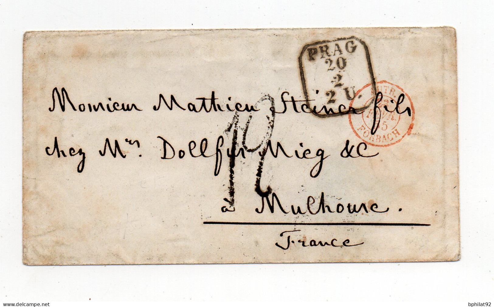 !!! LETTRE DE PRAGUE DE 1855 POUR MULHOUSE, MARQUE D'ENTREE AUTRICHE - FORBACH - ...-1918 Prephilately