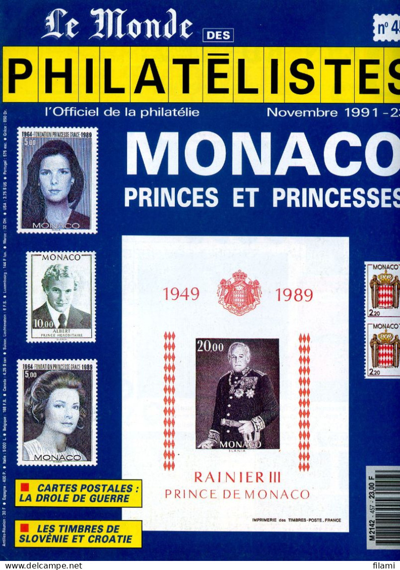 Le Monde Des Philatélistes N.457,Monaco Prince,carnet Marianne Briat,guerre Humoristique,entiers Spéciaux Allemagne - Français (àpd. 1941)