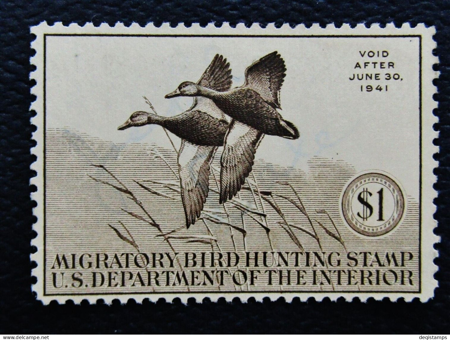 USA 1941 Duck Stamp $1  Scott RW7  MNG/Used - Nuevos