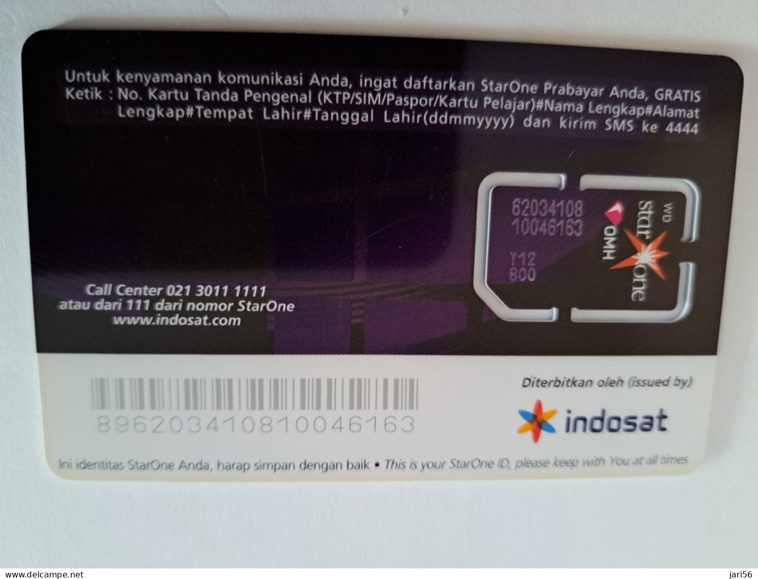 INDONESIA  GSM PREPAID/ CHIP / INDOSAT / STAR ONE / PRA BAYAR COMA    MINT CARD    **13658 ** - Indonésie