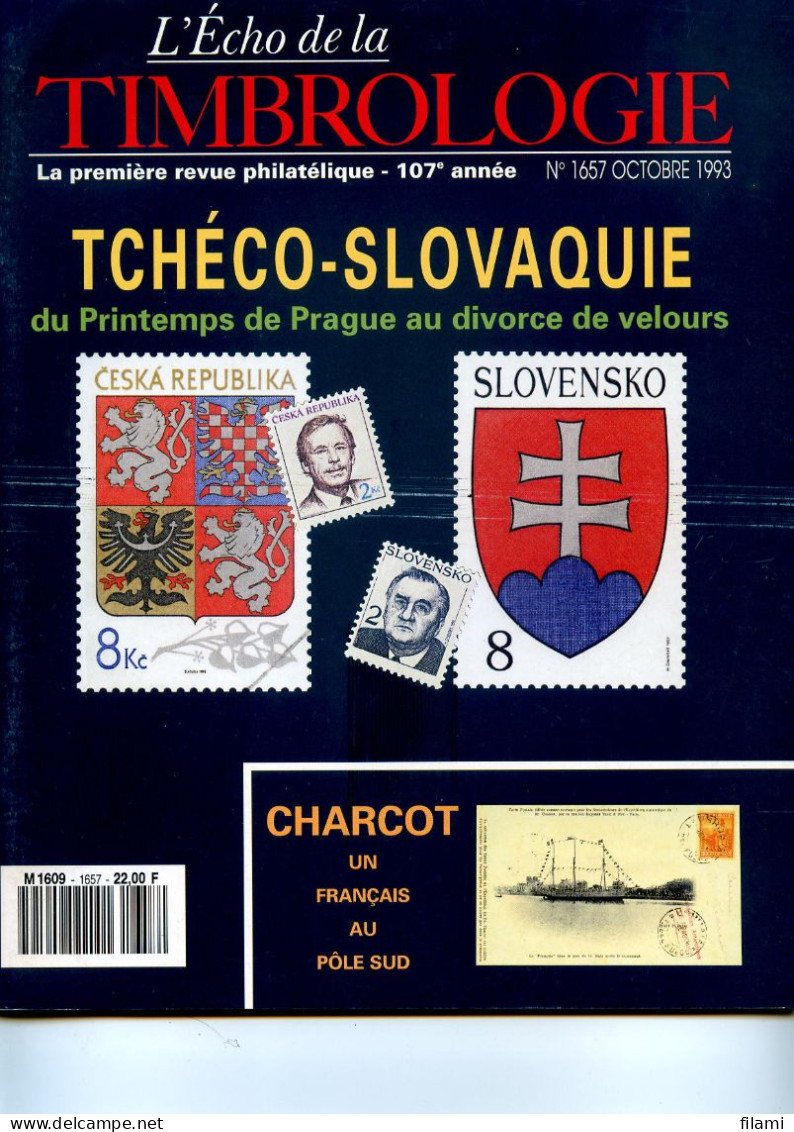 L'écho De La Timbrologie Octobre 1993,Tchéco-Slovaquie,timbre Socio-postaux,français Au Pôle Sud, - French (from 1941)