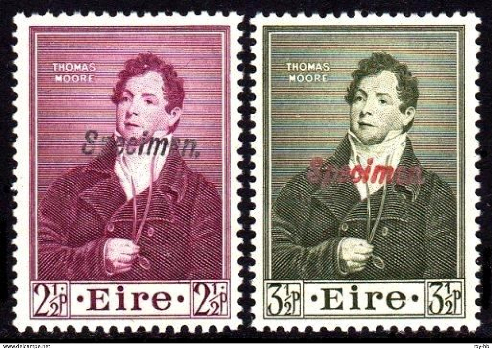 1952 Moore Set Overprint Specimen In Italics, 2½d In Black, 3½d In Red, Fresh U/m, Rare, Ex De La Rue Archives. - Ongebruikt